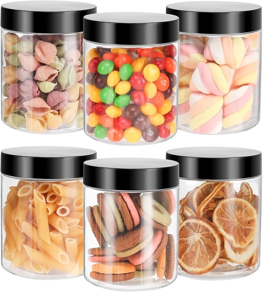 6Pcs Moisture-proof Storage Jars with Sealed Lids,QZS Empty Plastic Containers,Round Refillable Food Jars Organizer,for Home Kitchen Snacks Peanut Honey and More 8oz