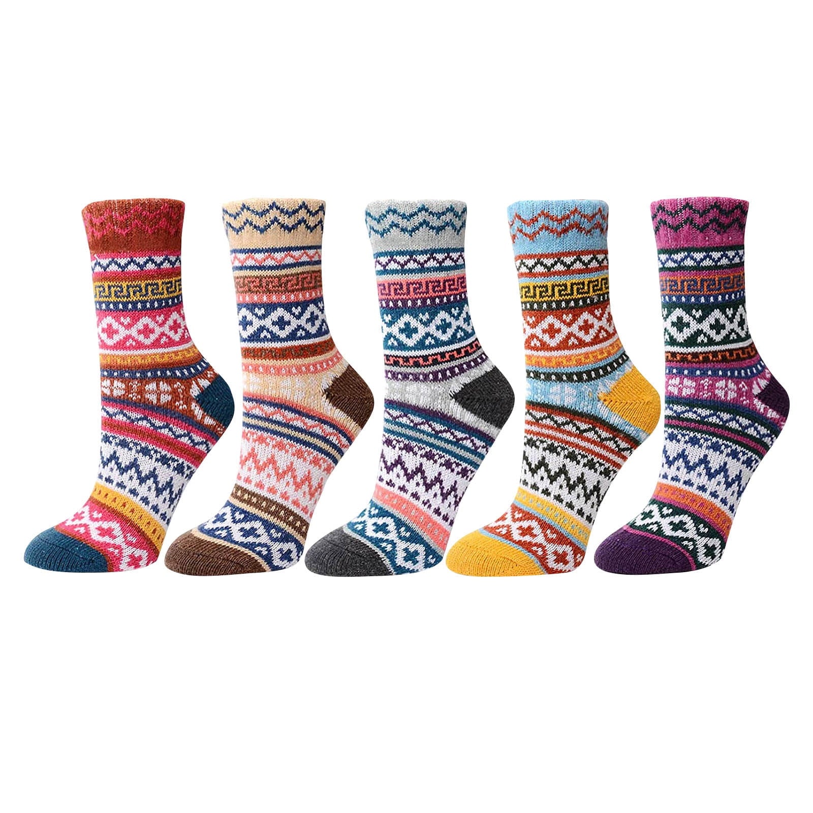 YESIMOLA Socks Womens Wool Socks Warm Thick Winter Warm Boots Cozy Cabin Crew Ladies Socks 5 Pack Socks for Women Ankle High One Size C