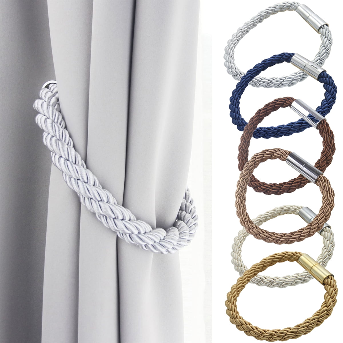 Travelwant 2Packs Magnetic Curtain Tiebacks Modern Handmade Weave Rope Curtain Holdbacks Convenient Decorative Curtain Drape Tie Backs for Home and Office Window Drapery Golden Blonde