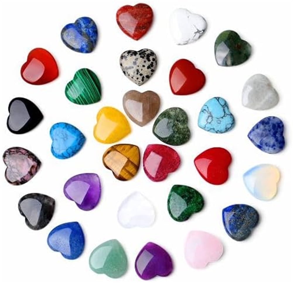 20Pcs Heart Crystals Stones,Love Shaped Polished Stones,Natural Rose Quartz Crystals Amethyst Tiger Eye Chakra Rocks,Energy Healing Gemstones,Chakra Reiki Balancing Gifts