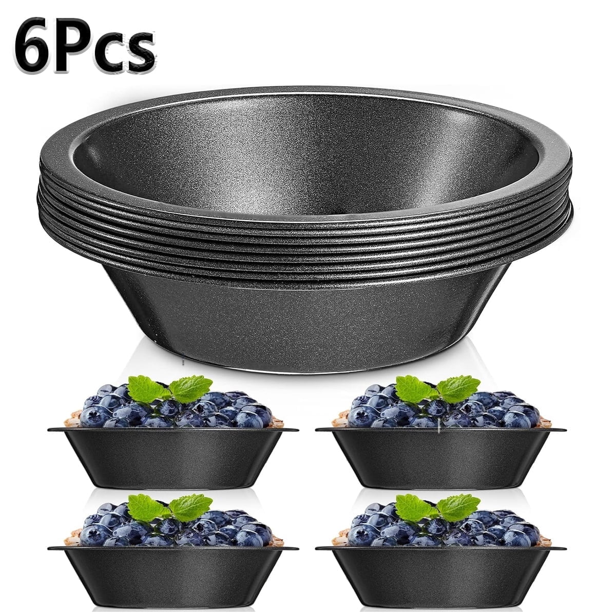 Tutuviw 6 Pack 5 inch Reusable Small Pie Pans, Nonstick Small Pie Tins, Carbon Steel Pie Pans, Mini Pie Pans for Baking, Round Bread and Meat Pie Tins Mini Pie Tins for Cake Dessert