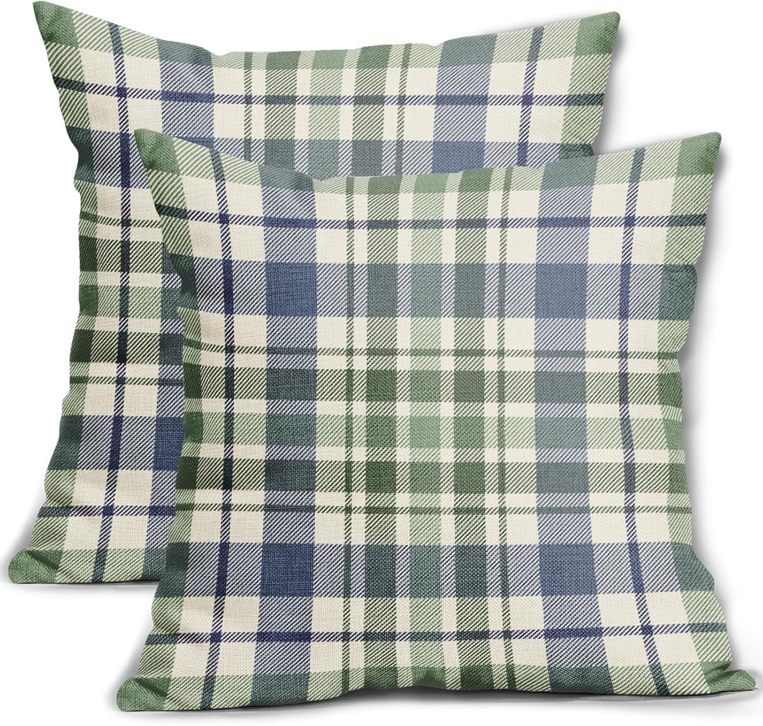 Fall Plaid Pillow Covers 18x18 Set of 2 Burnt Orange Blue Buffalo Plaid Tartan Print Autumn Colored Decorative Outdoor Pillowcases Farmhouse Rustic Throw Cushion Case Decor for Home Couch Sofa Bed 20x20 2pcs Blue Sage Green