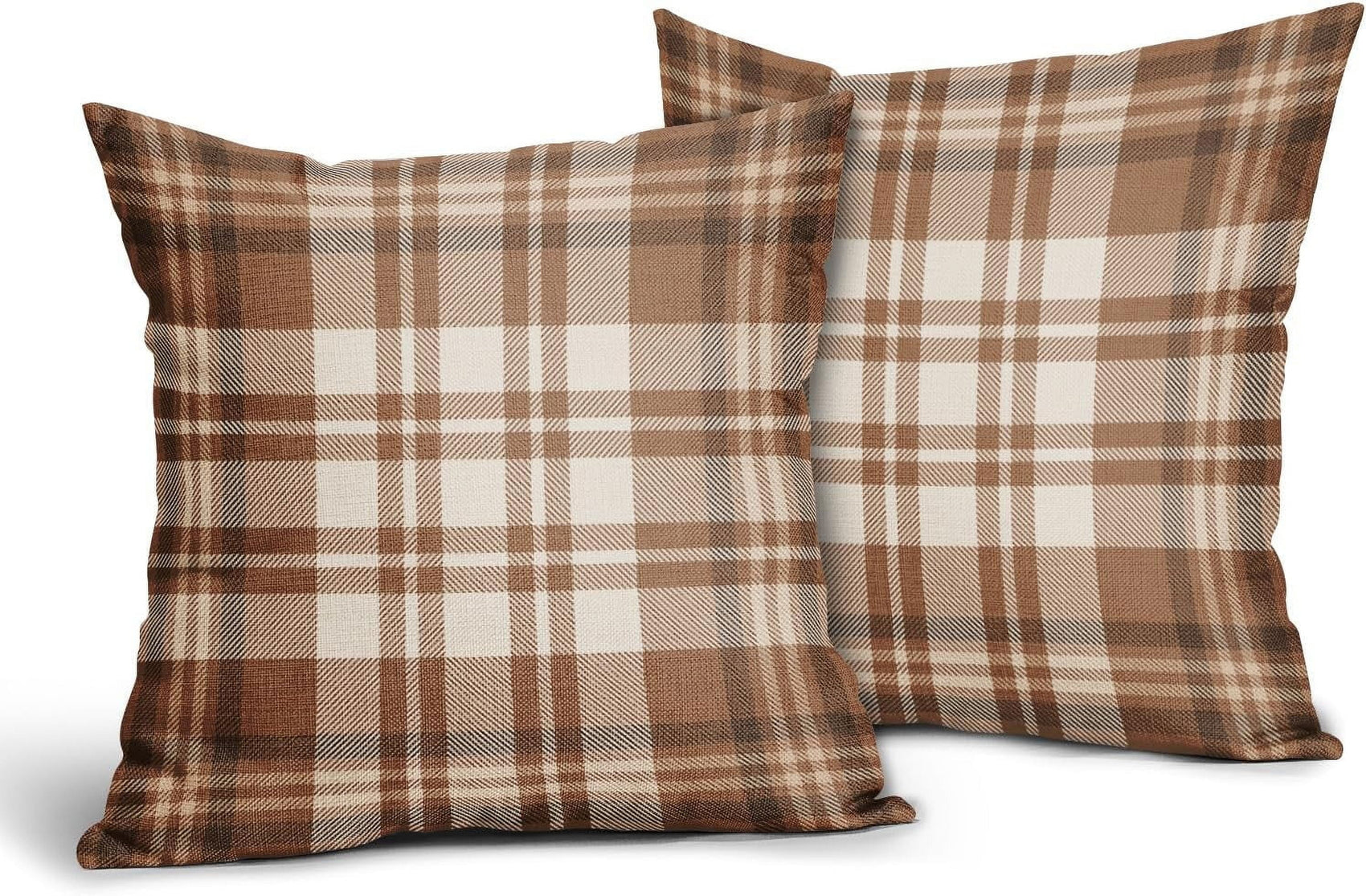 Fall Plaid Pillow Covers 18x18 Set of 2 Burnt Orange Blue Buffalo Plaid Tartan Print Autumn Colored Decorative Outdoor Pillowcases Farmhouse Rustic Throw Cushion Case Decor for Home Couch Sofa Bed 16x16 2pcs Brown