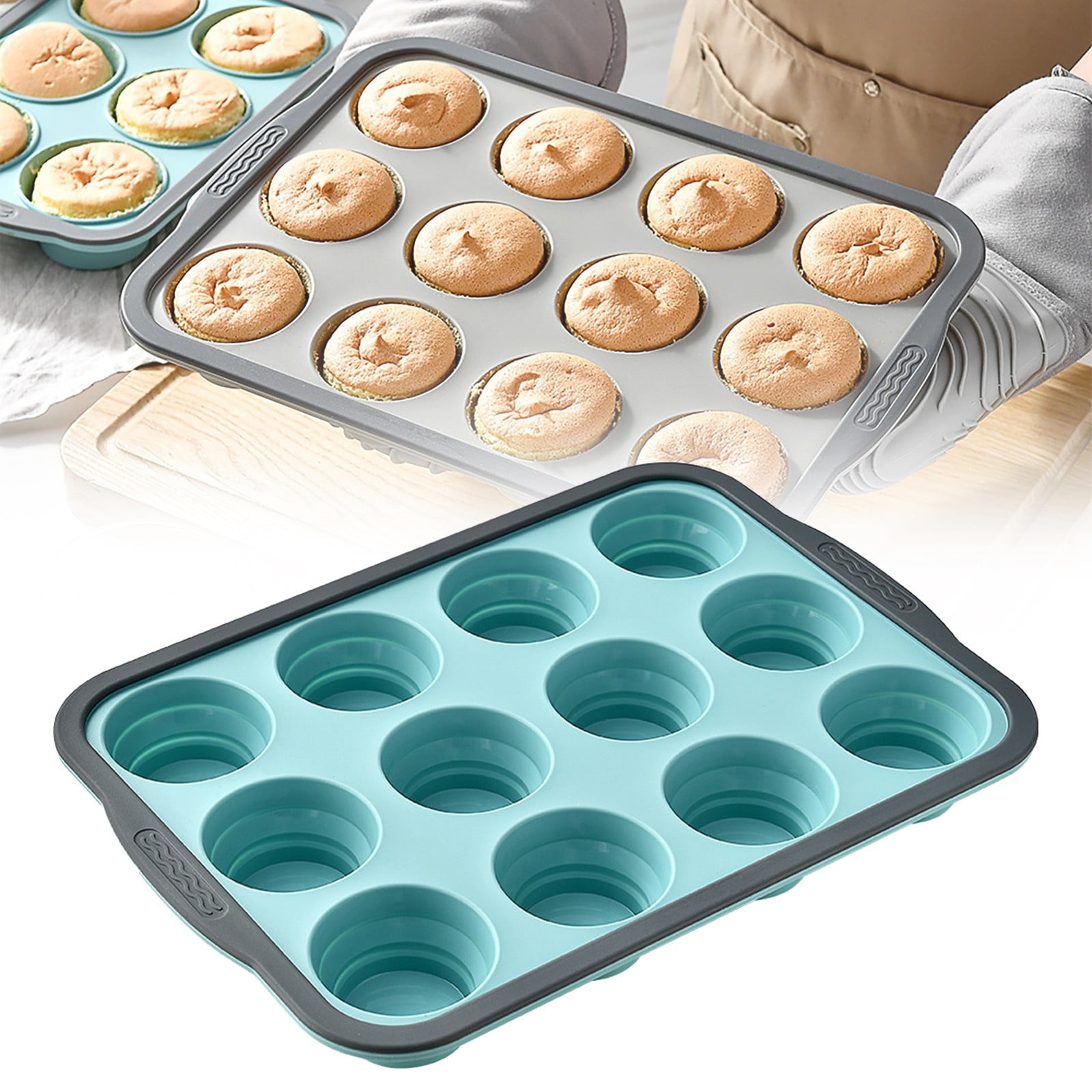 Brownie Pan with Dividers, 1 Set 12 Cavity All Edges Square Cupcake Brownie Pans Mini Cake Non Stick Baking Carbon Steel Bread Mold Small Edge 3x4 Individual Cutter Sheet Tray for Cookie Oven One Size Green-A