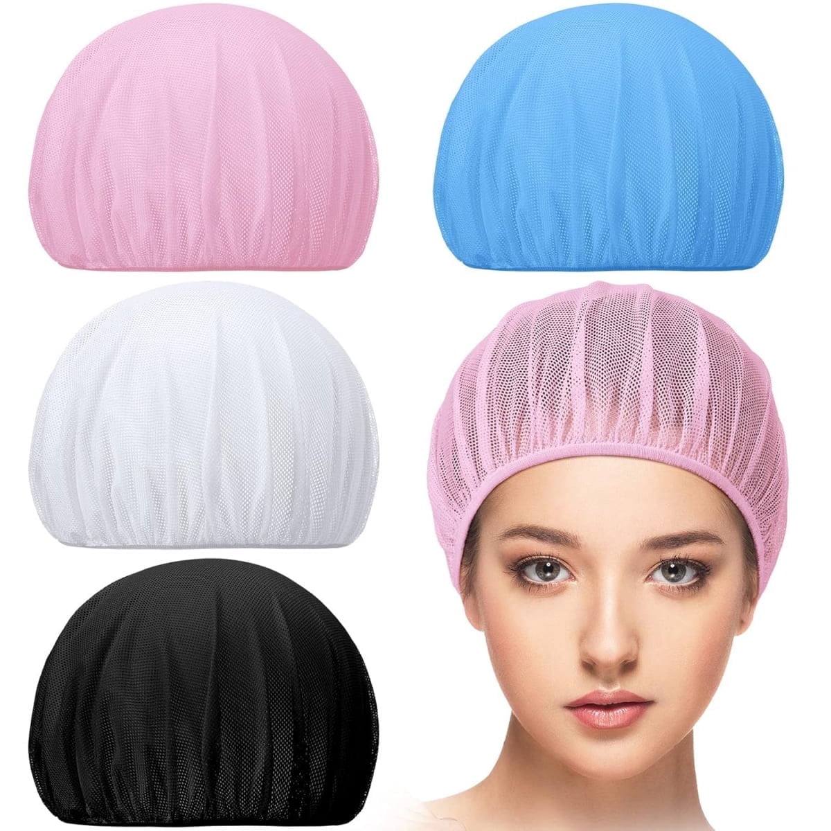 QZS 4 Pcs Mesh Sleep Bonnets,Breathable Shower Caps,Hair Nets Caps for Women,Reusable Multi-color Night Bonnets for Shower,Sleeping,Washing Face Multi-color