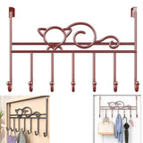 Tutuviw Over the Door Hook,Cat Design Wall Hooks Over Door Hook with 7 Hooks for Back of Bedroom Bathroom Door Punch-Free Coat Rack Organizer Clothes Key Holder Towel Door Coat Hanger,Black Brown