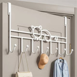 Tutuviw Over the Door Hook,Cat Design Wall Hooks Over Door Hook with 7 Hooks for Back of Bedroom Bathroom Door Punch-Free Coat Rack Organizer Clothes Key Holder Towel Door Coat Hanger,Black White