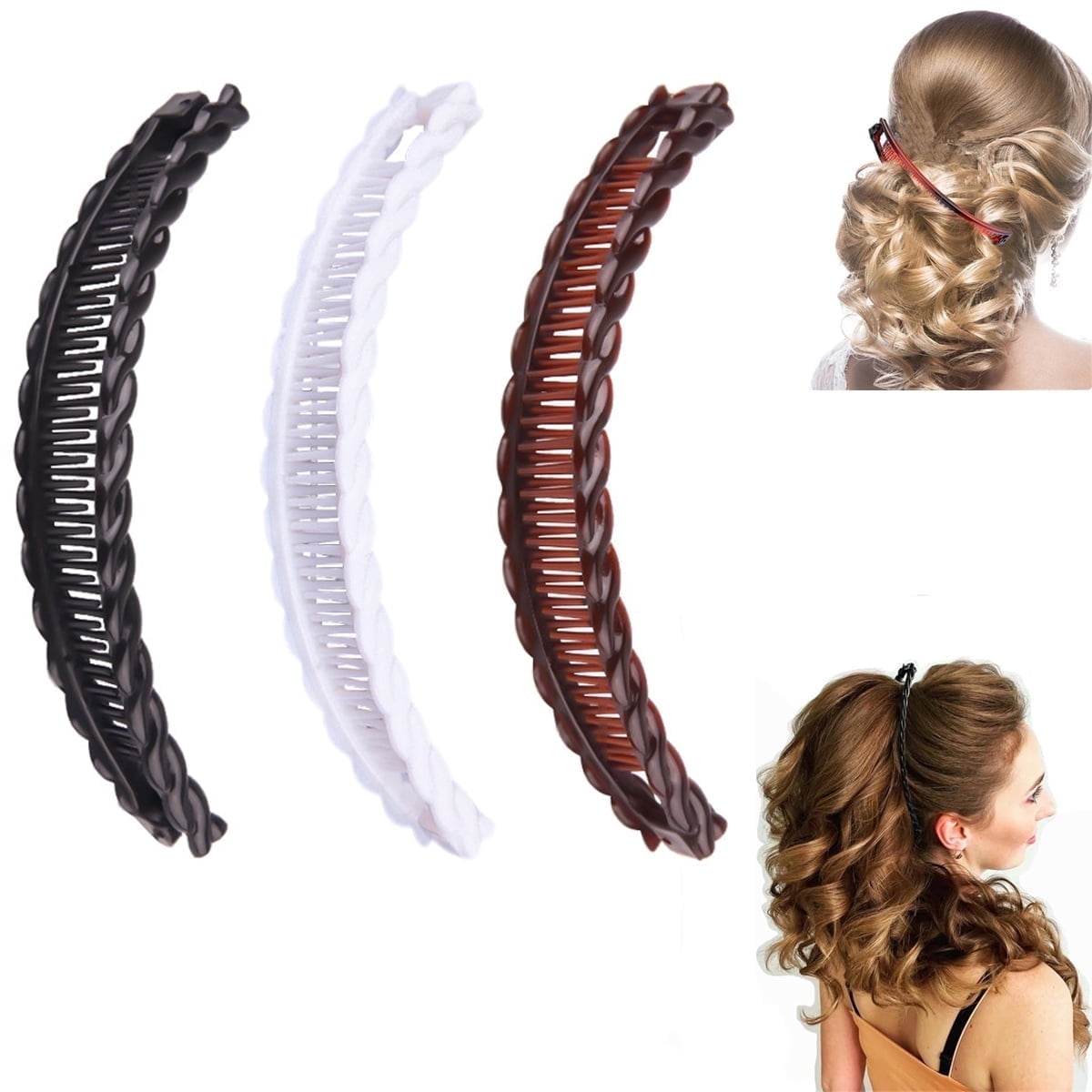 Banana Clips,Tutuviw Vintage Clincher Combs Tool,Nonslip Hair Banana Combs,Large Acrylic Banana Clips for Thick Hair,Strong Ponytail Holder Clips Fishtail Hair Clip for Women Girls,3 Styles
