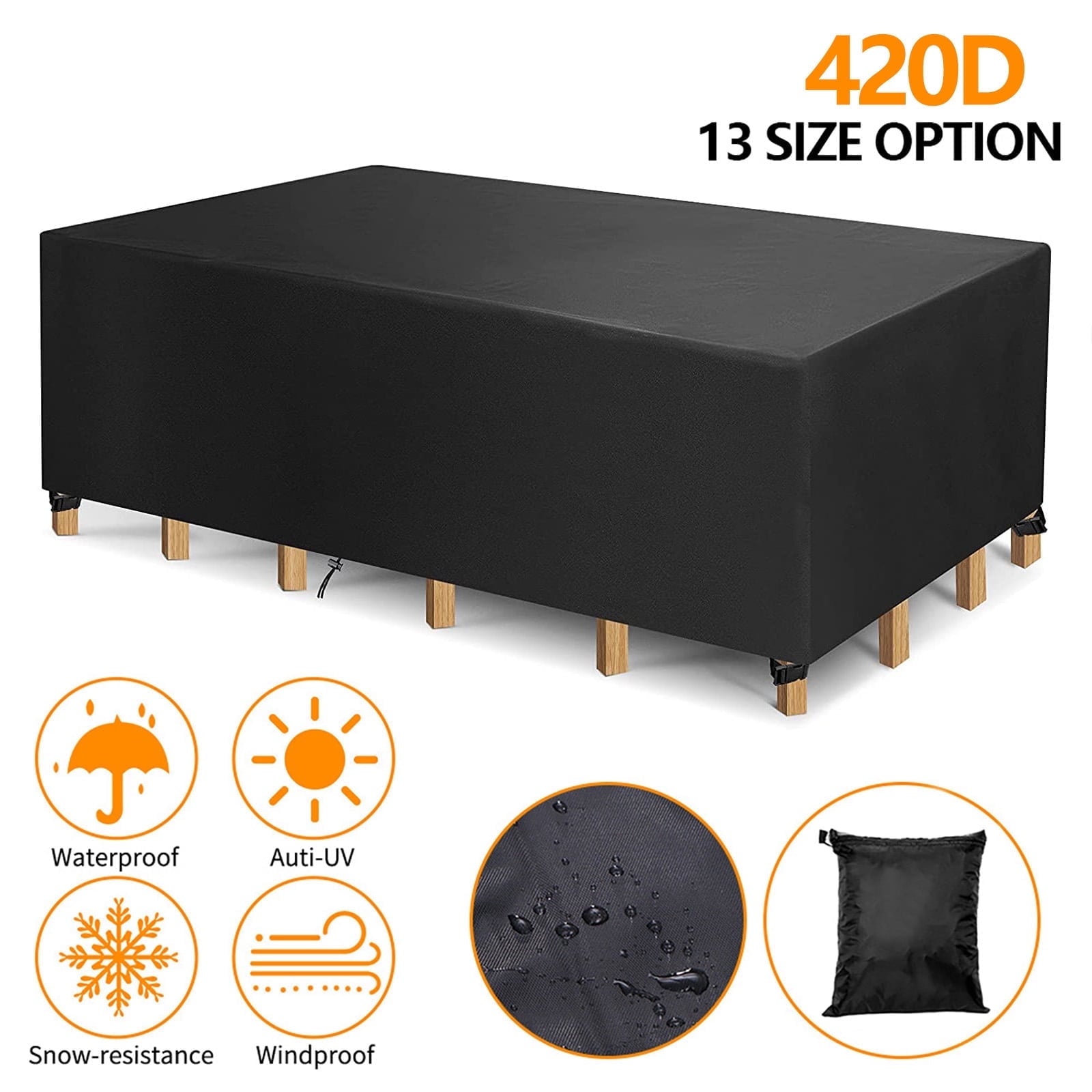 Rectangular Patio Table Cover Heavy Duty Waterproof Outdoor Furniture Set Cover 106" x 71" x 35"