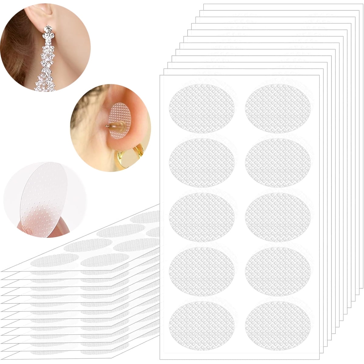 50Pcs Clear Earring Support Patches,Tutuviw Earring Stickers Ear Tapes for Protecting Stretched Earlobes,Ear Care Products for Tear Stretched Ear Lobes,Waterproof Earring Covers White