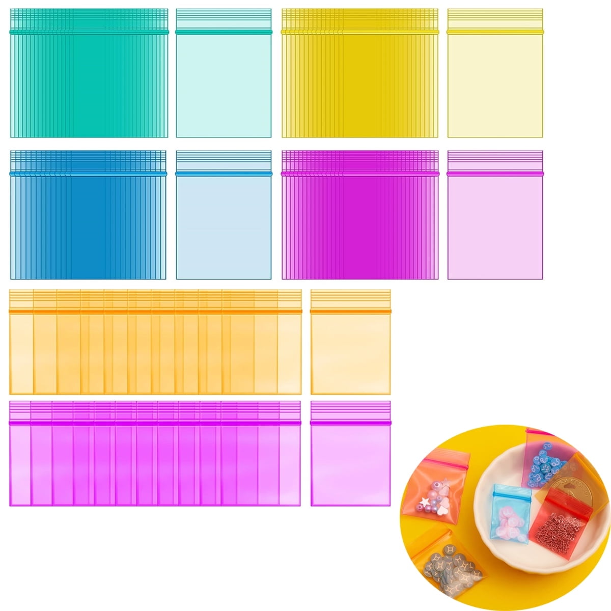 Mini Bags,Tutuviw 200Pcs Small Plastic Seal Bags, Jewelry Bags, Small Packing Bags,Jewelry Reclosable Pouch,Press Sealing Zip Lock Bags for Snack Beads Pills (7MIL Thick, Colour Mixture)