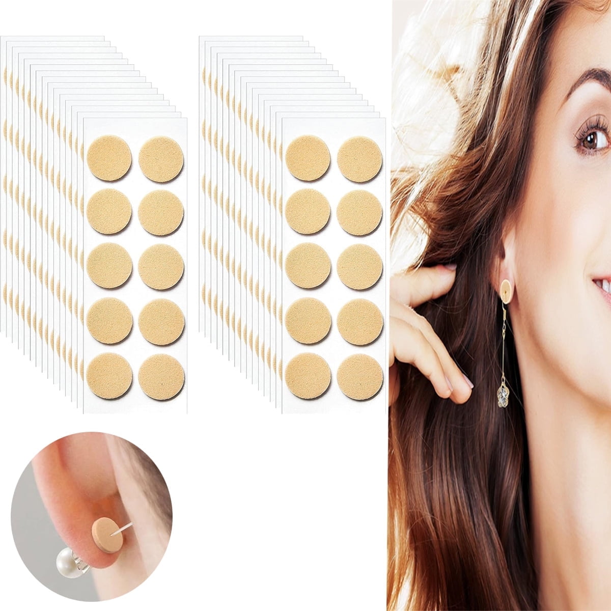 Earring Stickers for Split Earlobes,Tutuviw 50Pcs Earring Support Patches,Reinforcement Ear Stickers Earring Backs for Droopy Ears Heavy Earrings,Large Earring Stabilizers Stickers Beige