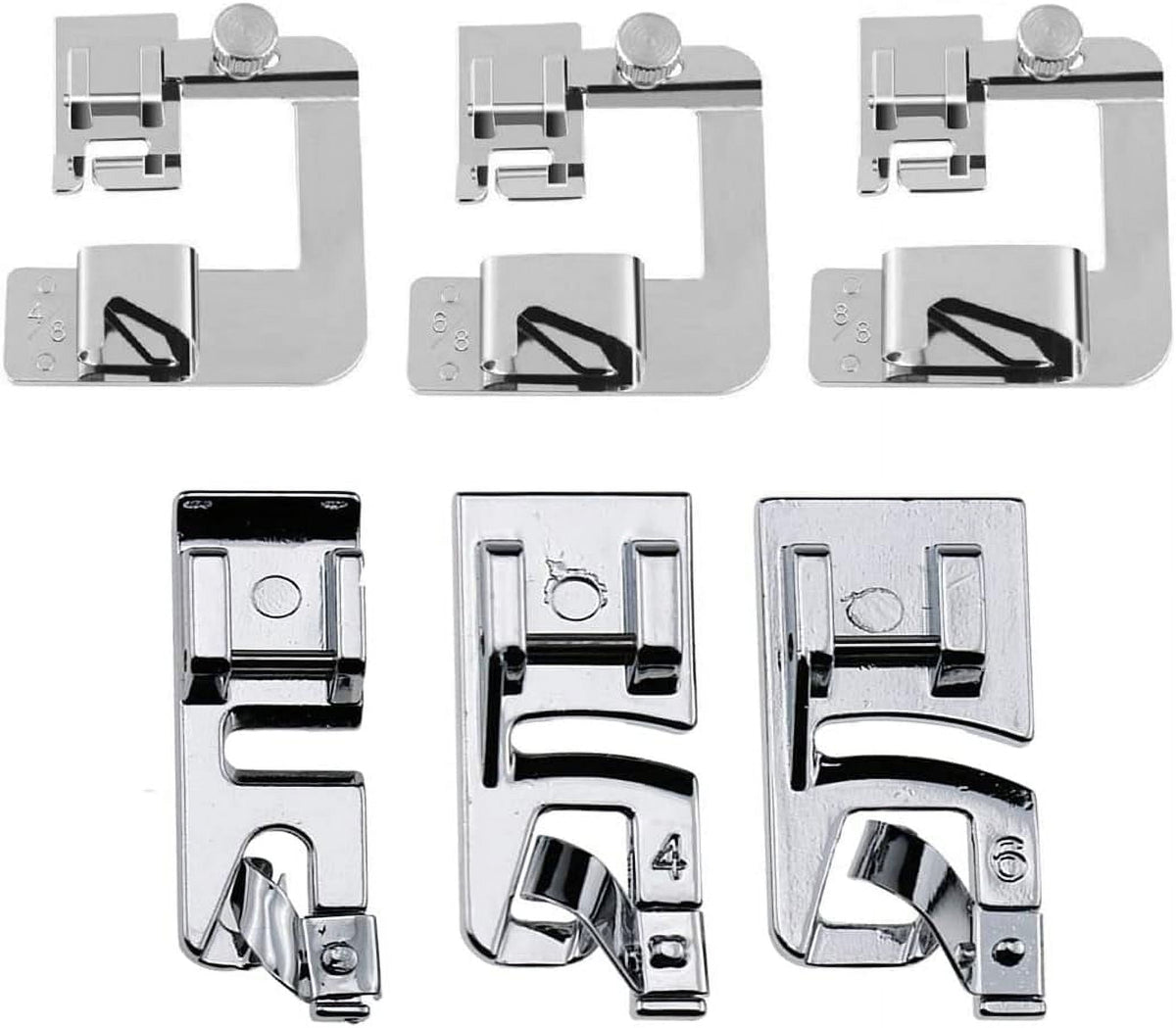 6 Sizes Rolled Hem Presser Foot, Wide Rolled Hem Foot Set & Narrow Hemmer Foot Set for All Low Shank Snap-On Singer, Brother, Babylock, Euro-Pro, Janome, Kenmore, White, Elna S