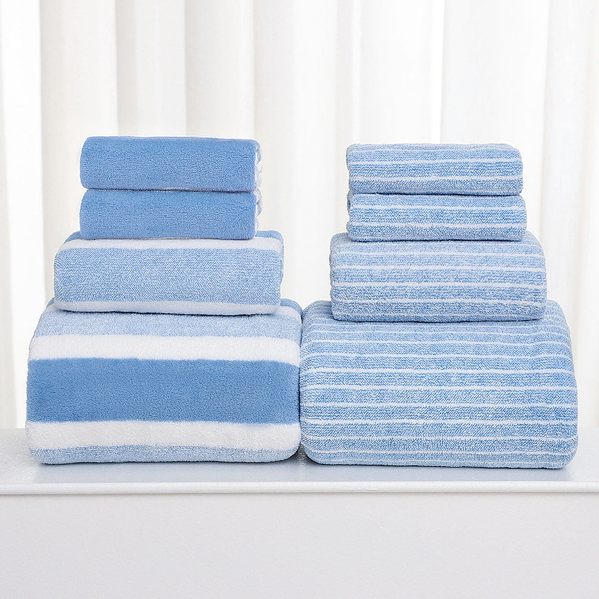 Clearance 8 Pack Plush Absorbent 100% Cotton Bath Towel Set, 2 Bath Towels 4 Hand Towels 2 Washcloths, Luxury 8 Piece Towel Set for Bathroom SPA Gym, Family Bath Towel Set Blue