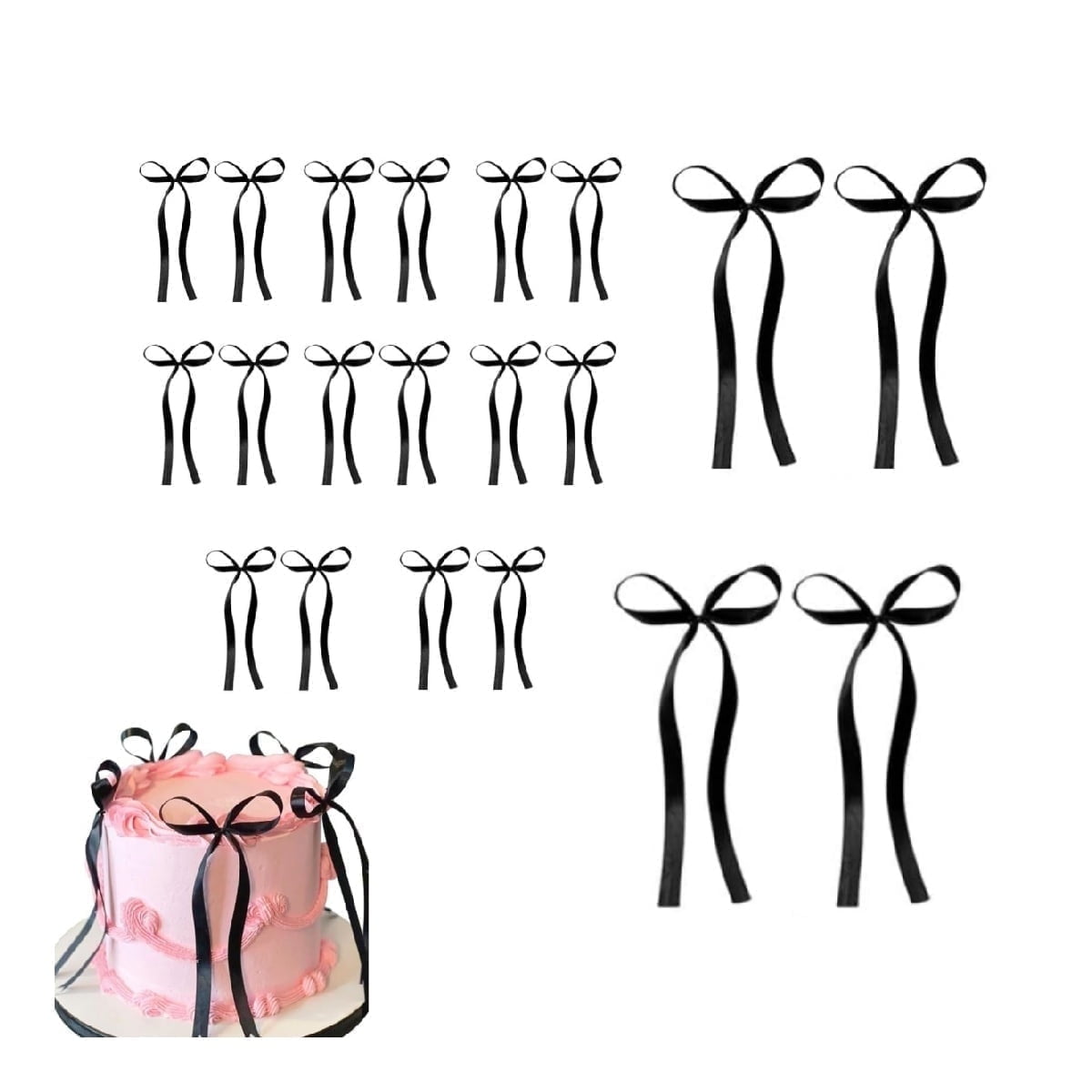 QZS Bow Cupcake Ribbons,Durable Birthday Cake Decorations for Women and Girls,20Pack Black Cute Dessert Bow Tie for Party,Wedding Black