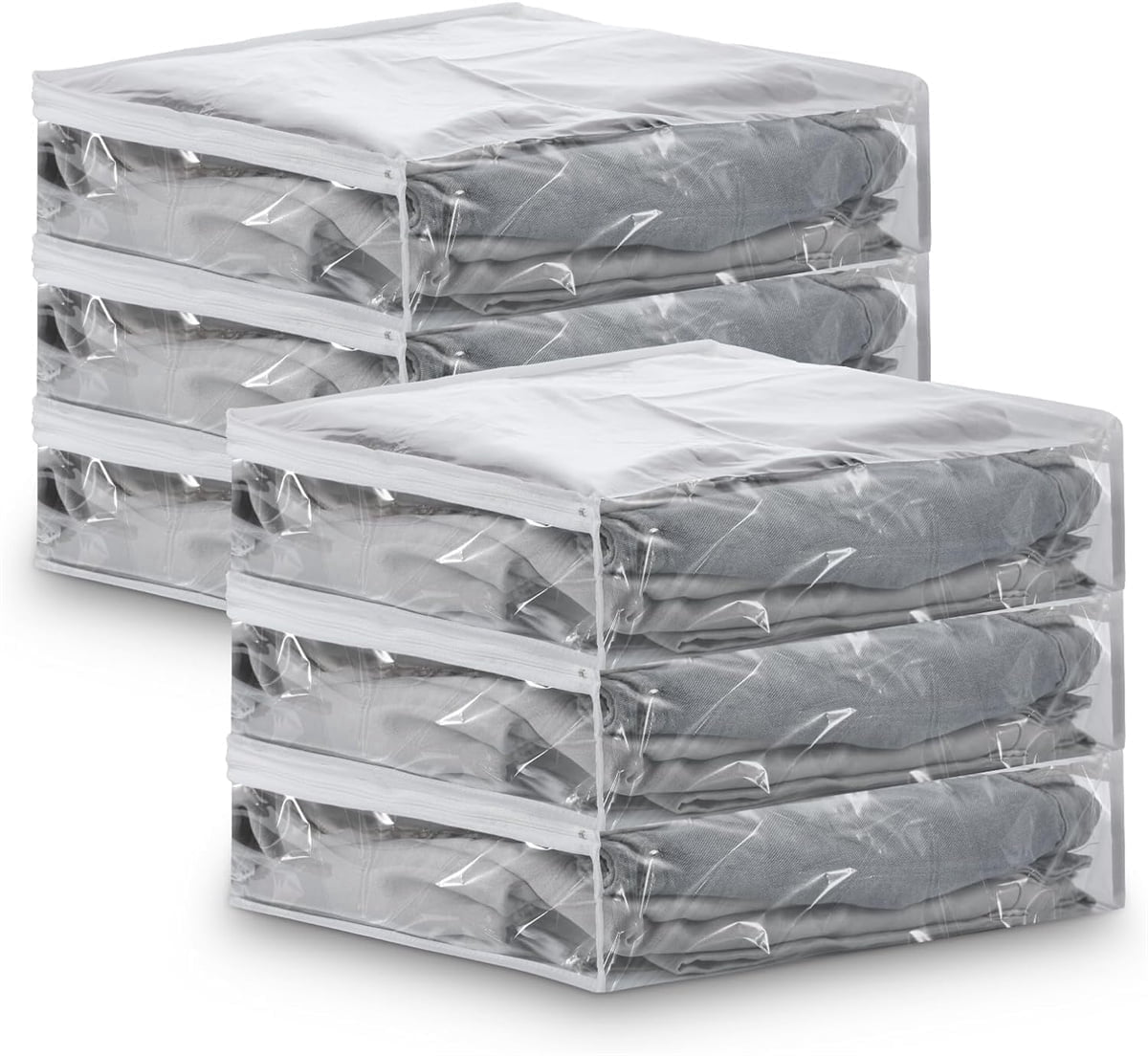 Tutuviw 6 Pcs Clear Vinyl Zippered Sweater Storage Bags,Plastic Clothing Storage Bags with Zipper,Plastic Clothing Storage Bags,Space Saver Comforter Clear Storage Bags,Cube Organizer