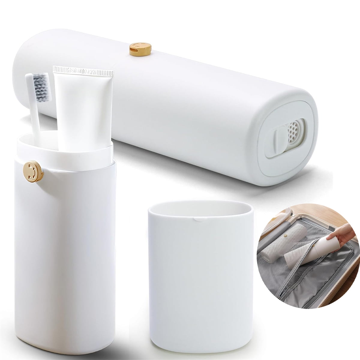 Tutuviw Large Ventilated Toothbrush Travel Holder,Portable Travel Toothbrush Case with Twist Lock,Toothbrush Container, Large Capacity Travel Toothbrush Holder with Mouthwash Cup,White