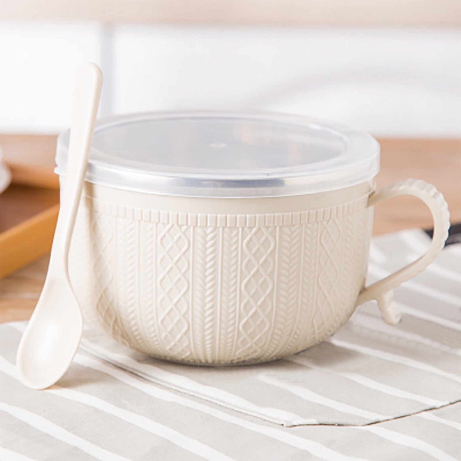 Soup Bowl with Handles,Soup Mug with Handles, Wide Large Cereal Bowl for Oatmeal, Gumbo, Salad, Ceramic Soup Cup, Microwave & Oven Safe 5.5x3.7inch A Clearance! Beige