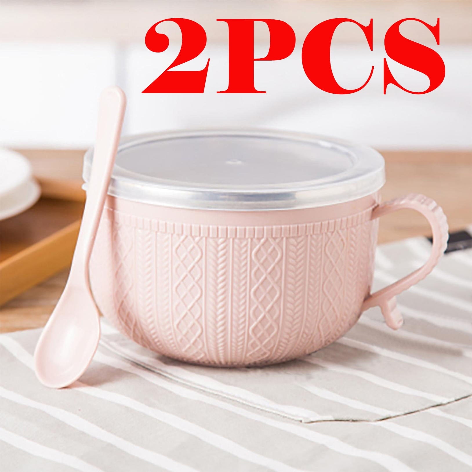 Soup Bowl with Handles,Soup Mug with Handles, Wide Large Cereal Bowl for Oatmeal, Gumbo, Salad, Ceramic Soup Cup, Microwave & Oven Safe 5.5x3.7inch A Clearance! Pink/2PCS