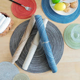Round Placemats Set of 4, Cotton Woven Placemat Heat-Resistant Non-Slip Washable Table Mats for Dining Table 14 Inch Blue