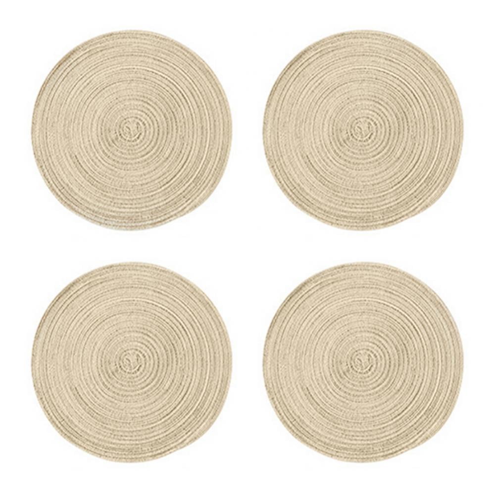 Round Placemats Set of 4, Cotton Woven Placemat Heat-Resistant Non-Slip Washable Table Mats for Dining Table 14 Inch, Blue Gold