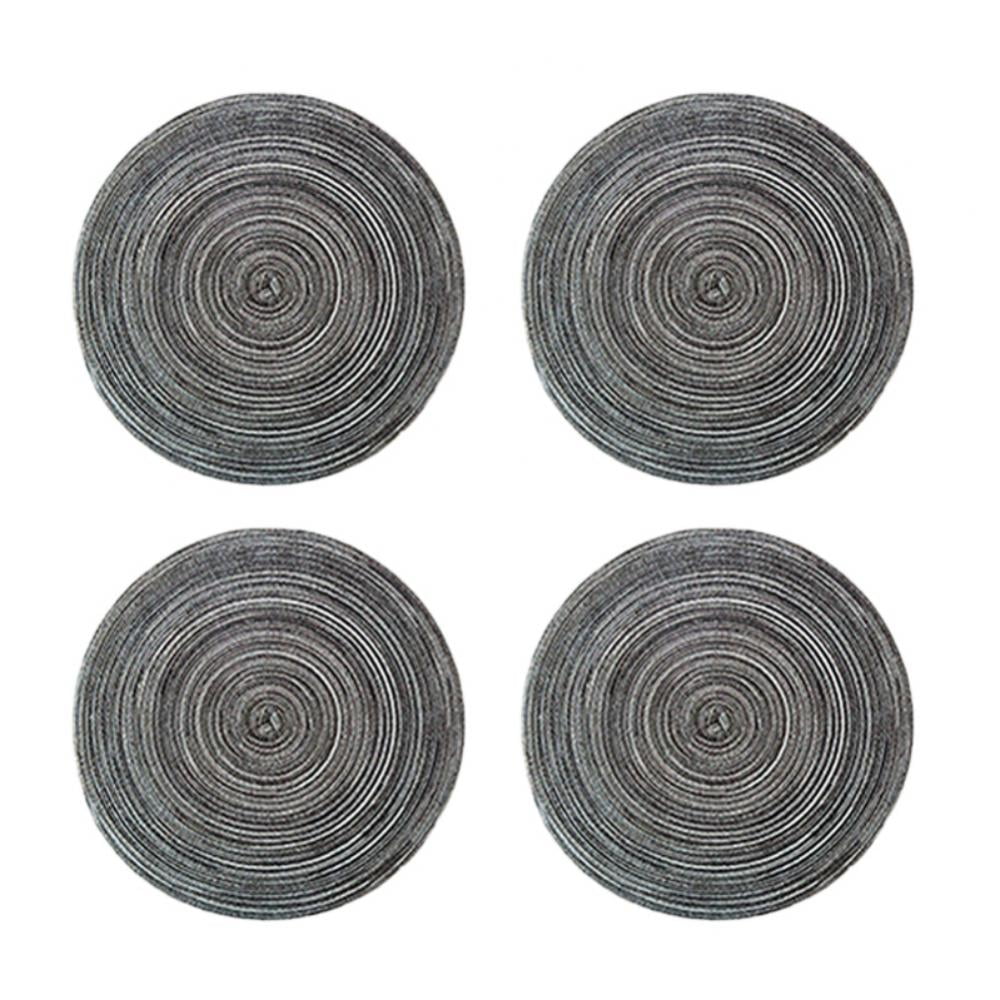 Round Placemats Set of 4, Cotton Woven Placemat Heat-Resistant Non-Slip Washable Table Mats for Dining Table 14 Inch, Blue Gray