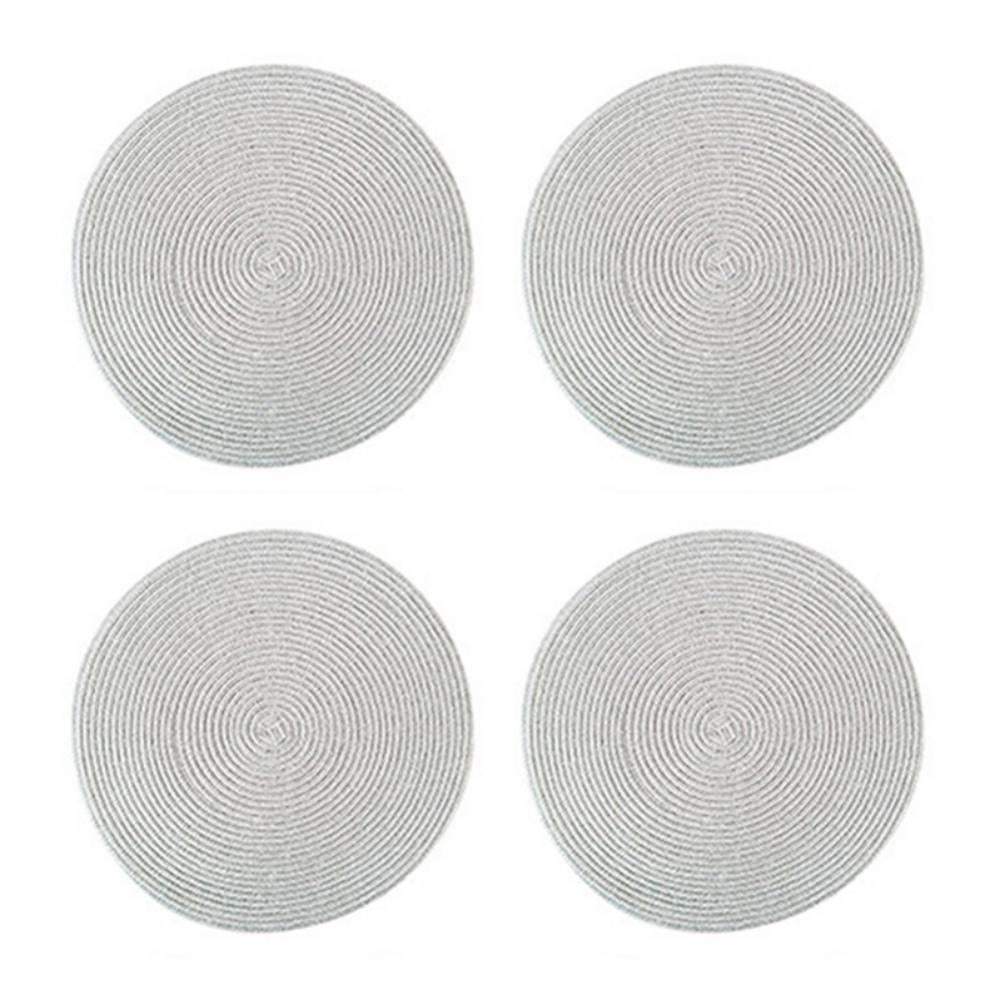 Round Placemats Set of 4, Cotton Woven Placemat Heat-Resistant Non-Slip Washable Table Mats for Dining Table 14 Inch, Blue Silver