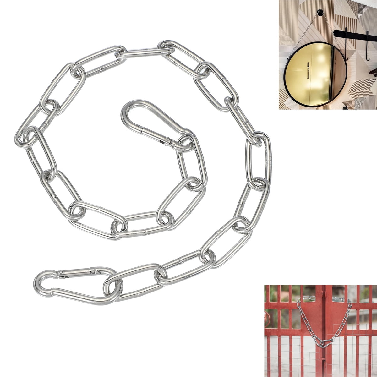 Gate Chain Lock,Tutuviw 20Inch Stainless Steel Metal Chain with 2 Carabiners,Link Chain Lock for Outdoor Fences,Hanging Chain Lock for Home Outdoor Camping Hanging Pet Chain Prevention Theft