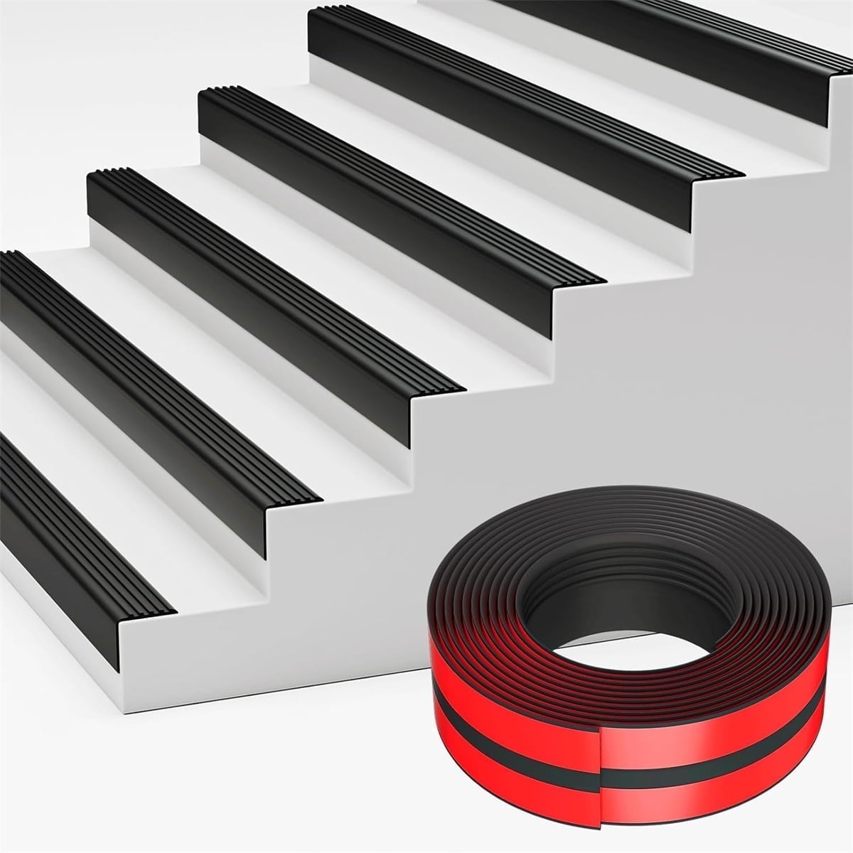Vinyl Rubber Stair Nosing,Tutuviw Stair Edge Trim,Corner Guard,3 ft Self Adhesive Nose Molding Non-Slip Rubber Edge Protector Steps Trim Rubber Strips for Indoor & Outdoor Staircase Step Uses (Black) Black