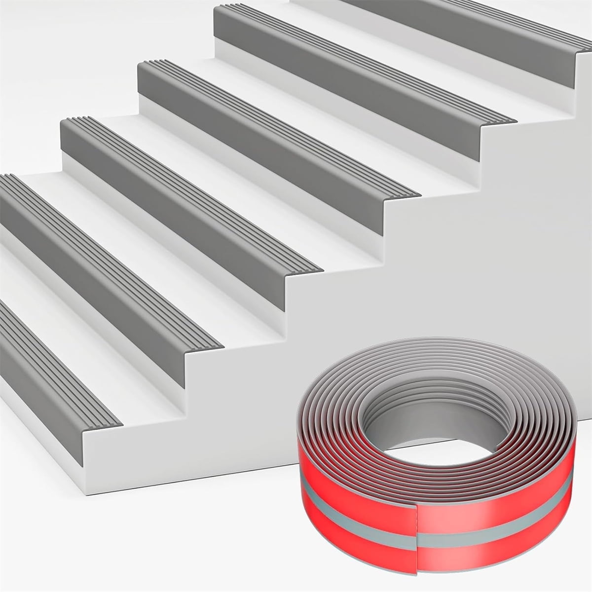 Vinyl Rubber Stair Nosing,Tutuviw Stair Edge Trim,Corner Guard,3 ft Self Adhesive Nose Molding Non-Slip Rubber Edge Protector Steps Trim Rubber Strips for Indoor & Outdoor Staircase Step Uses (Black) Gray