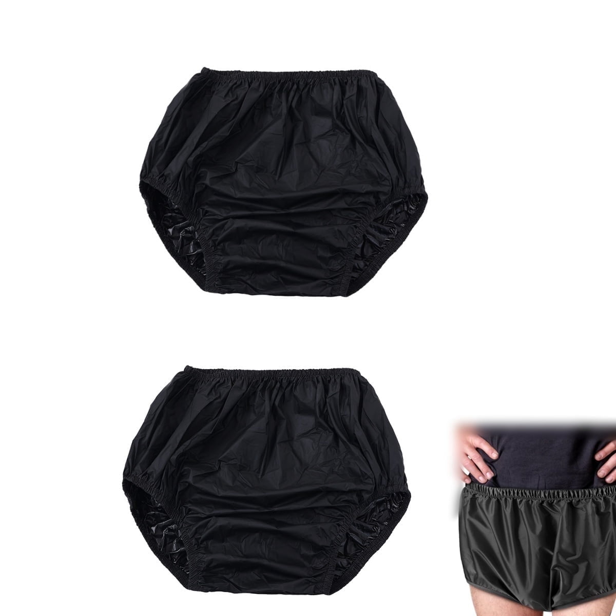 QZS Lightweight Diaper,2 Pack Portable Adult Leakproof Diapers Covers for Indoor,Portable Plastic Waterproof Incontinence Pants for Indoor,Outdoor,Black XL Black-Size L Black-Size L