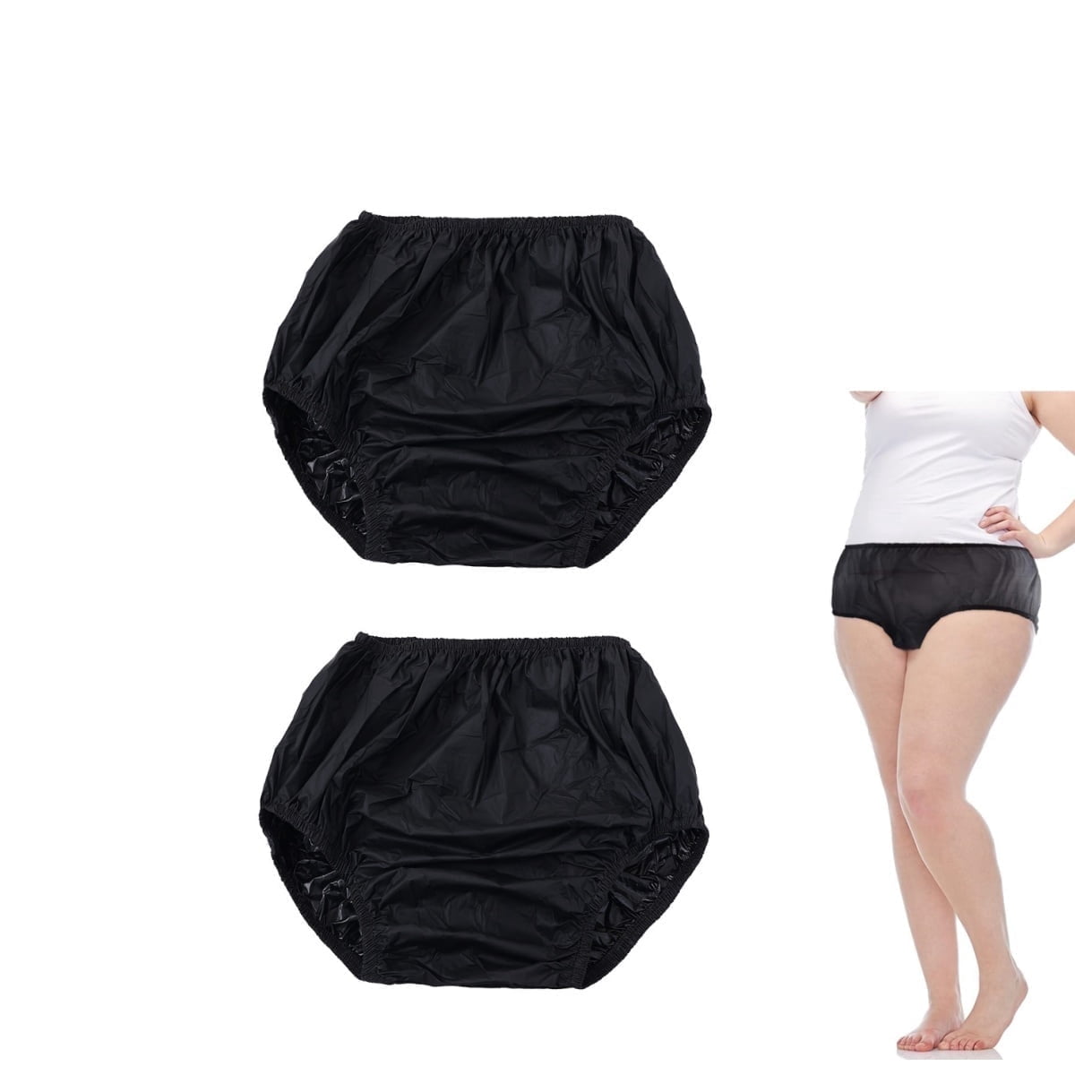 QZS Lightweight Diaper,2 Pack Portable Adult Leakproof Diapers Covers for Indoor,Portable Plastic Waterproof Incontinence Pants for Indoor,Outdoor,Black XL Black-Size S Black-Size S