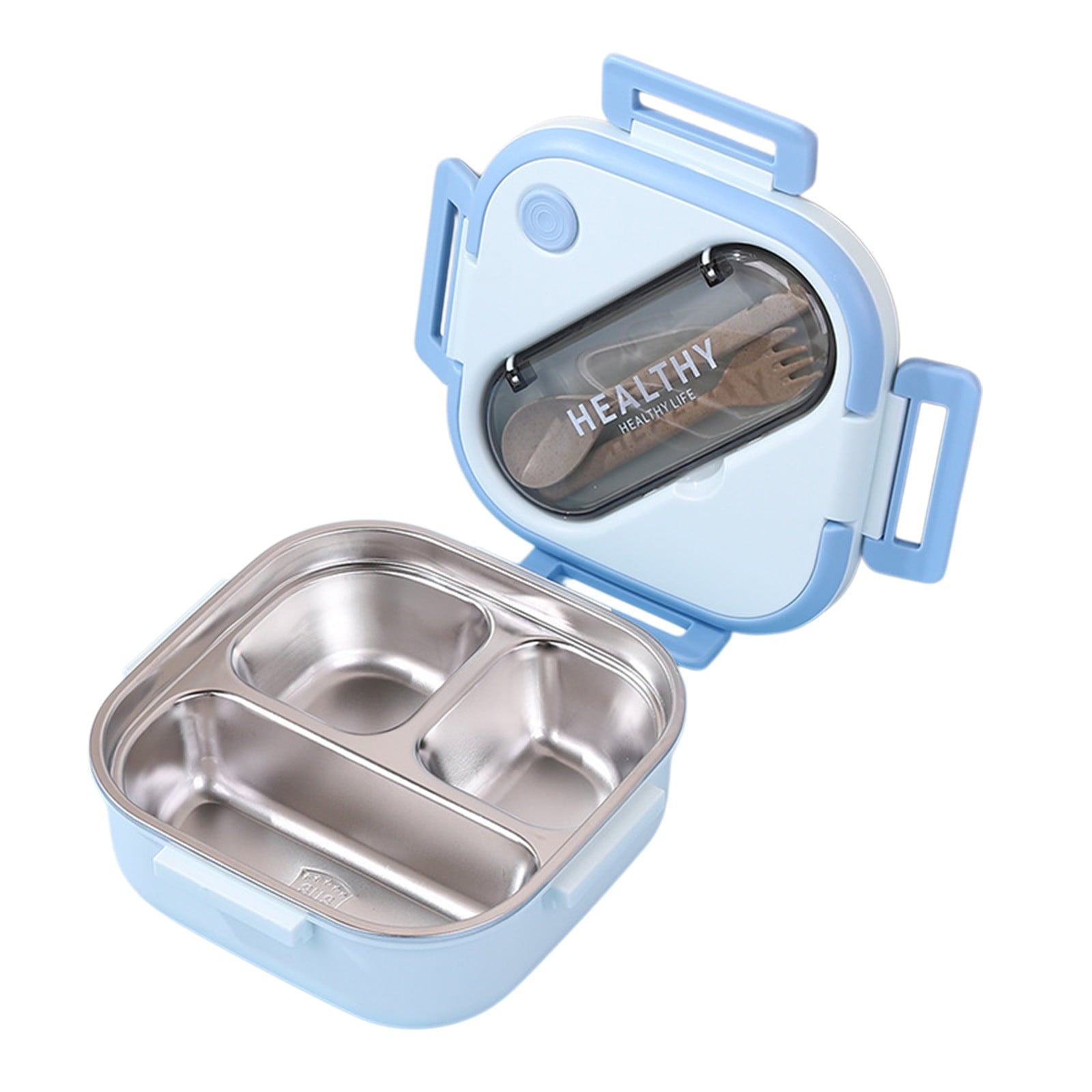 Aespoir Lunch Box, Toddler Lunch Box, Leak-Proof, Four-Sided Clasp for School,Camping,Travel, 7.5x7.5x3 In Light Blue