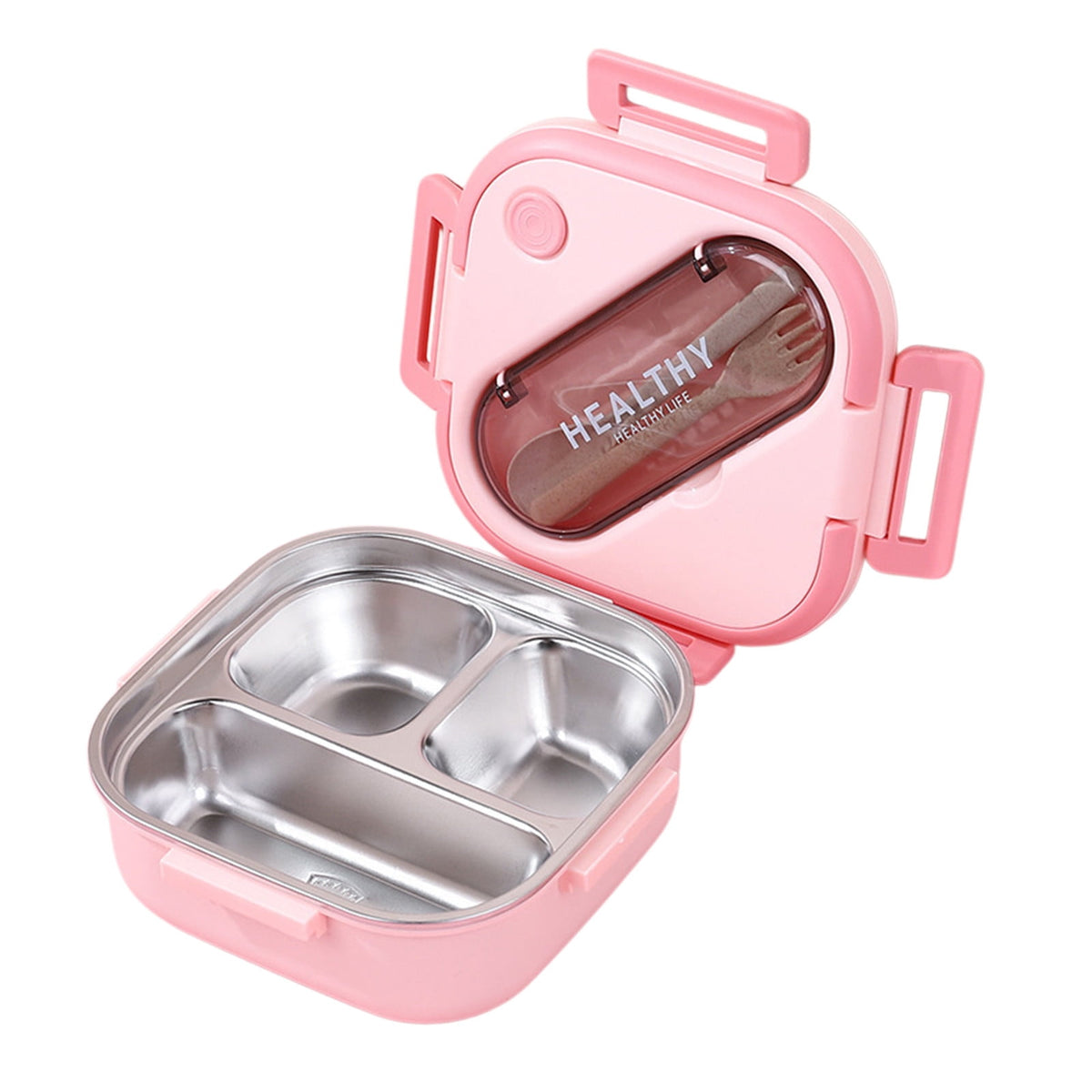 Aespoir Lunch Box, Toddler Lunch Box, Leak-Proof, Four-Sided Clasp for School,Camping,Travel, 7.5x7.5x3 In,Light Blue Pink