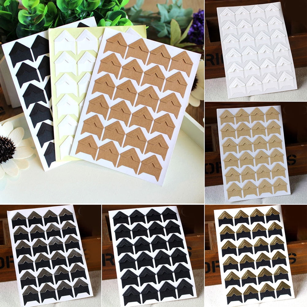 opvise 120Pcs Self-Adhesive Photo Frame Corner Sticker Craft Scrapbook Album Decor Silver Gold