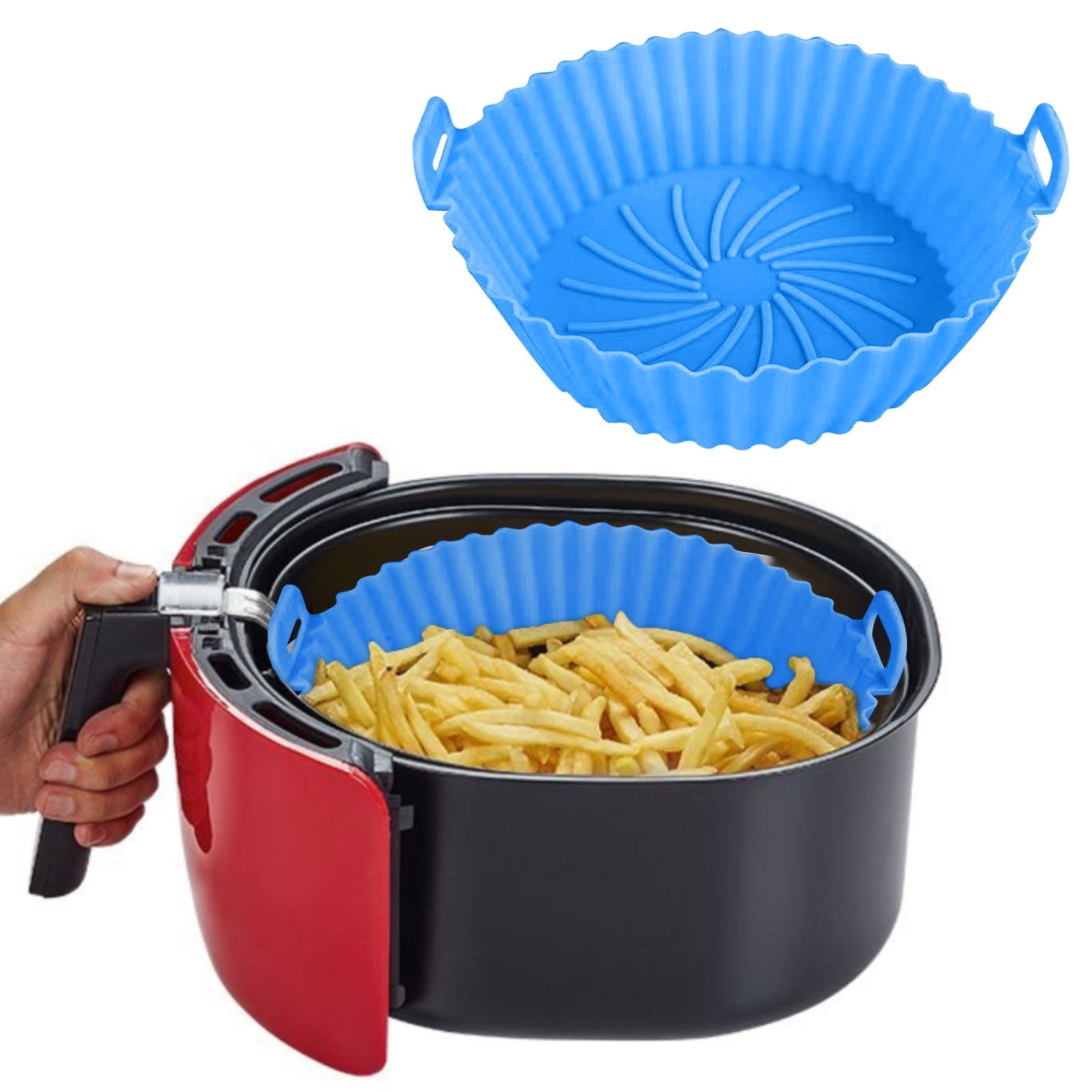 Air Fryer Silicone Liners, Air Fryer Silicone Baking Tray, Mini Air Fryer Tray, Round Small Air Fryer Liners, Silicone Reusable Airfryer Liners Accessories, Fryer Pot Baking Pan Pink