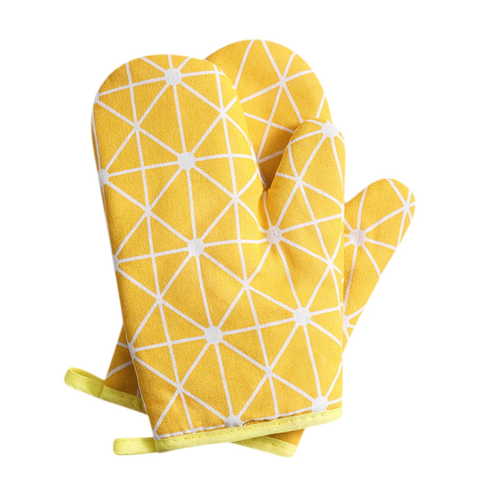 Heat Resistant Oven Gloves,Extra Thick Cotton Kitchen Mitts for Baking, Grilling, BBQ,Non-Slip Microwave & Pot Holder with Hanging Loop,Insulated Hot Pads for Women/Men Yellow
