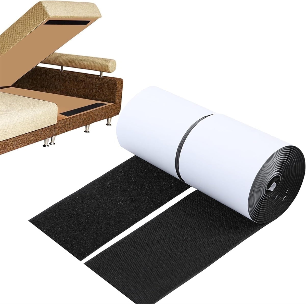 Heavy Duty Hook and Loop Tape Adhesive,Tutuviw 4'×6.5 Feet Double Sided Hook Loop Rolls,Couch Cushion Grip,Sticky Straps,Wall Hanging Strips,Keep Couch Cushions from Sliding or Blowing