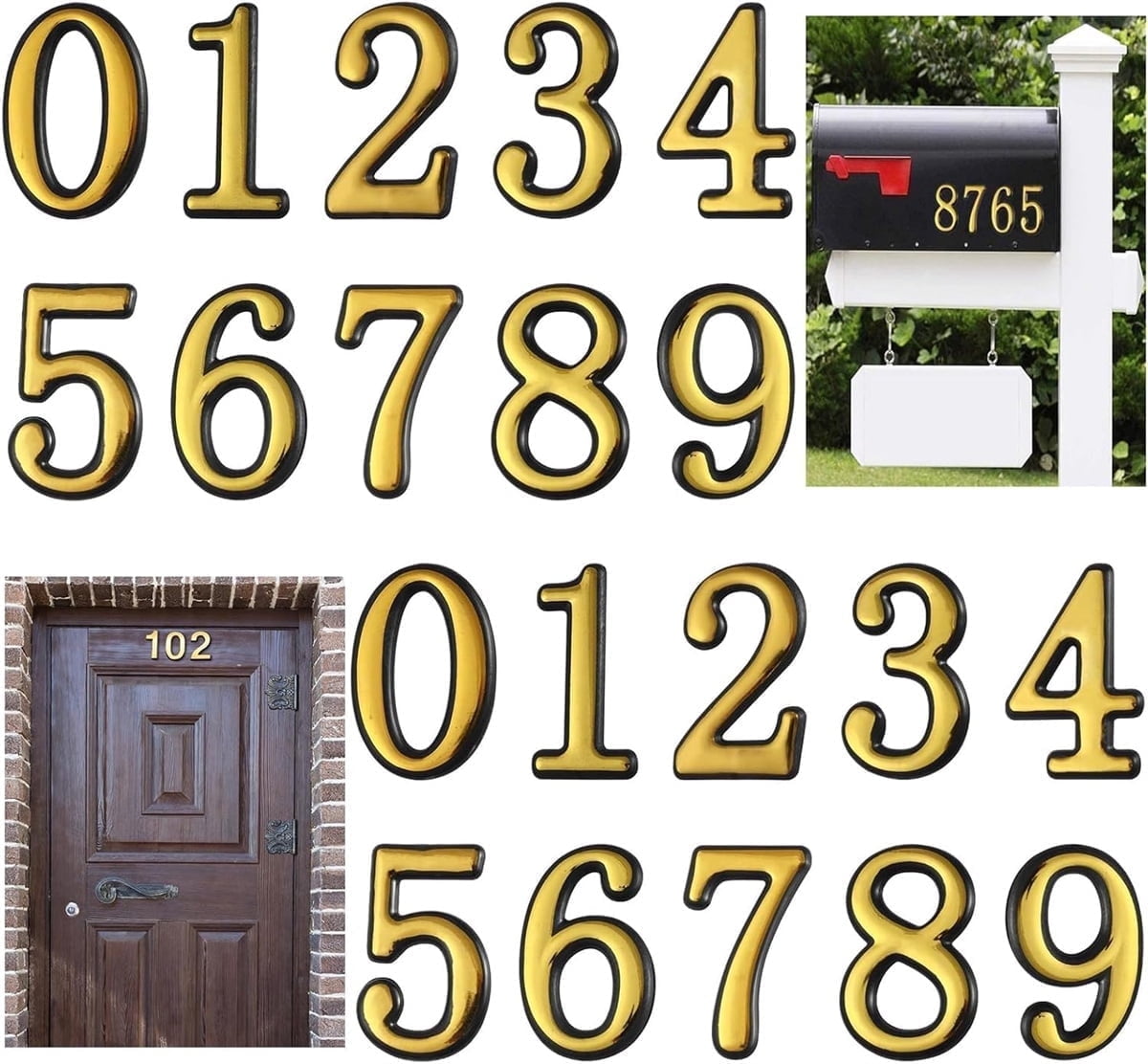 2 Inch 3D Mailbox Numbers for Outside,Tutuviw 0-9 Gold House Numbers for Mailbox,Self-Adhesive Mailbox Numbers,Door Address Numbers Stickers for Outside Apartment House Room Office Trash Bins (Gold)