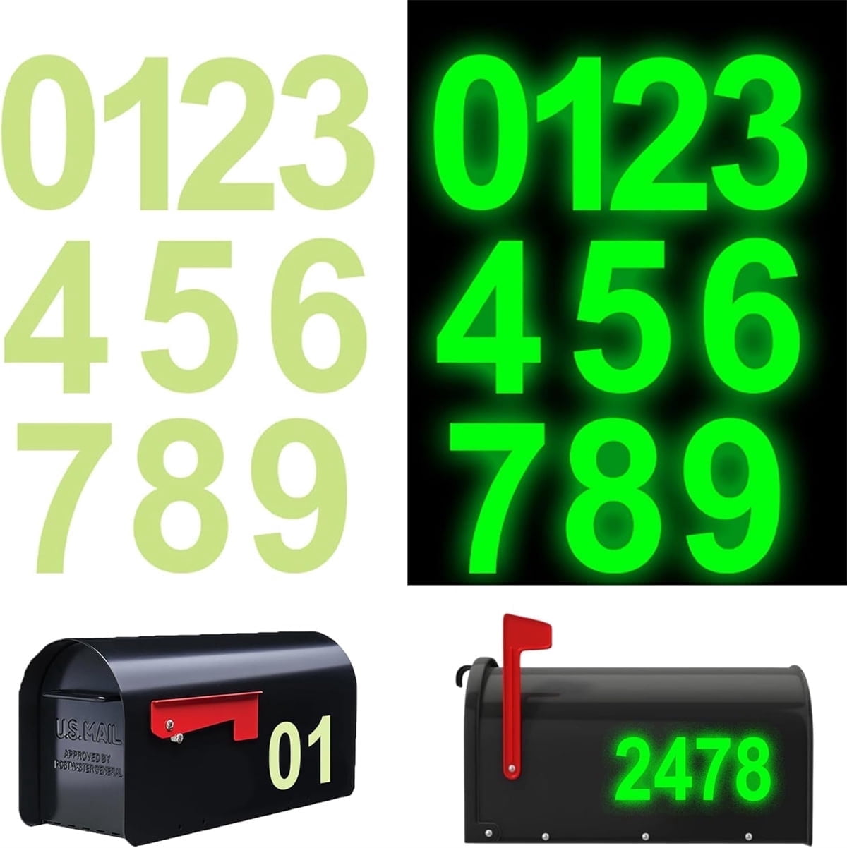 Tutuviw 30 Pcs Glow-in-Dark Mailbox Number Stickers,Reflective Number Mailbox Decals,Waterproof Vinyl Stickers for Signs,Door,Cars,Trucks Home,Business,Address (0-9 Numbers)