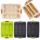 3-Slot French Bread Pan - Non Stick Silicone Baguette Mold for Hoagie, Sub Roll & Hot Dog Buns - Oven Safe Baking Tray with Vent Holes (Beige) Clearance B