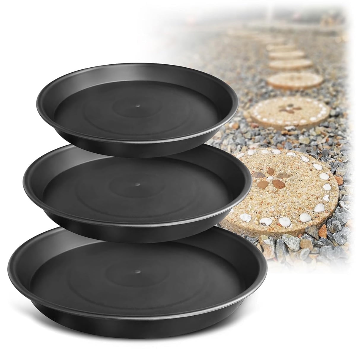 Tutuviw 3 Size Round Stepping Stone Mold,Cement Molds for Concrete,Plastic Concrete Molds for Casting Garden Pavement Precast and Forms Walkway (10"/11.4"/12.6", Black)
