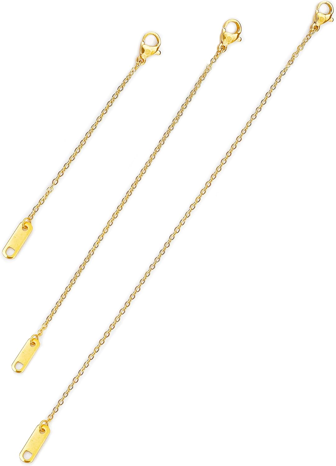 18k Gold Plated Necklace Extenders Delicate Necklace Extender Chain Set for Women 3 Piece Set, Extensions 2", 4", 6" Inches Hypoallergenic in Gold, Rose Gold, or Silver