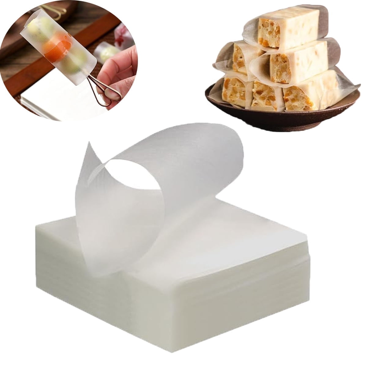 Edible Glutinous Rice Paper Tutuviw 1200Pcs Candy Coated Wrapping Paper Edible Candy Wrappers Sheets,Edible Wafer Paper,Transparent Rice Paper for Homemade Tanghulu Wrapper (2.6x3.2in)