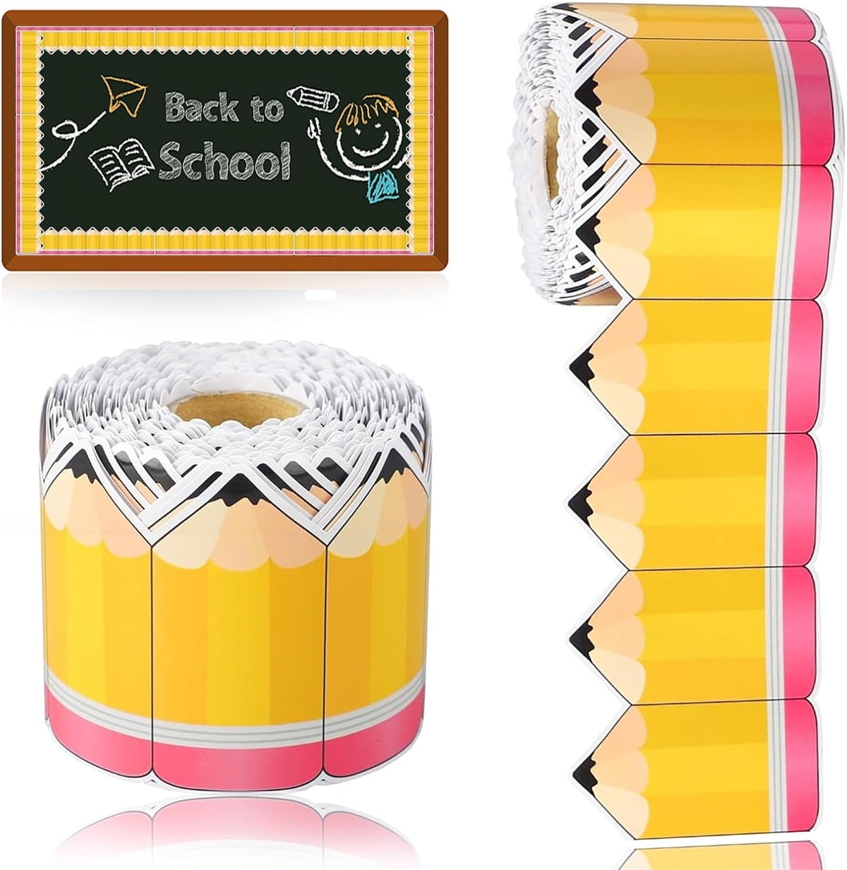 Tutuviw 1 Roll Bulletin Board Borders,59 ft Pencil Paper Die Cut Cutouts Borders Trims,Bulletin Board Decor with Pencil Patterns,Pencil Classroom Bulletin Border Roll for Display Wall Blackboard Decor