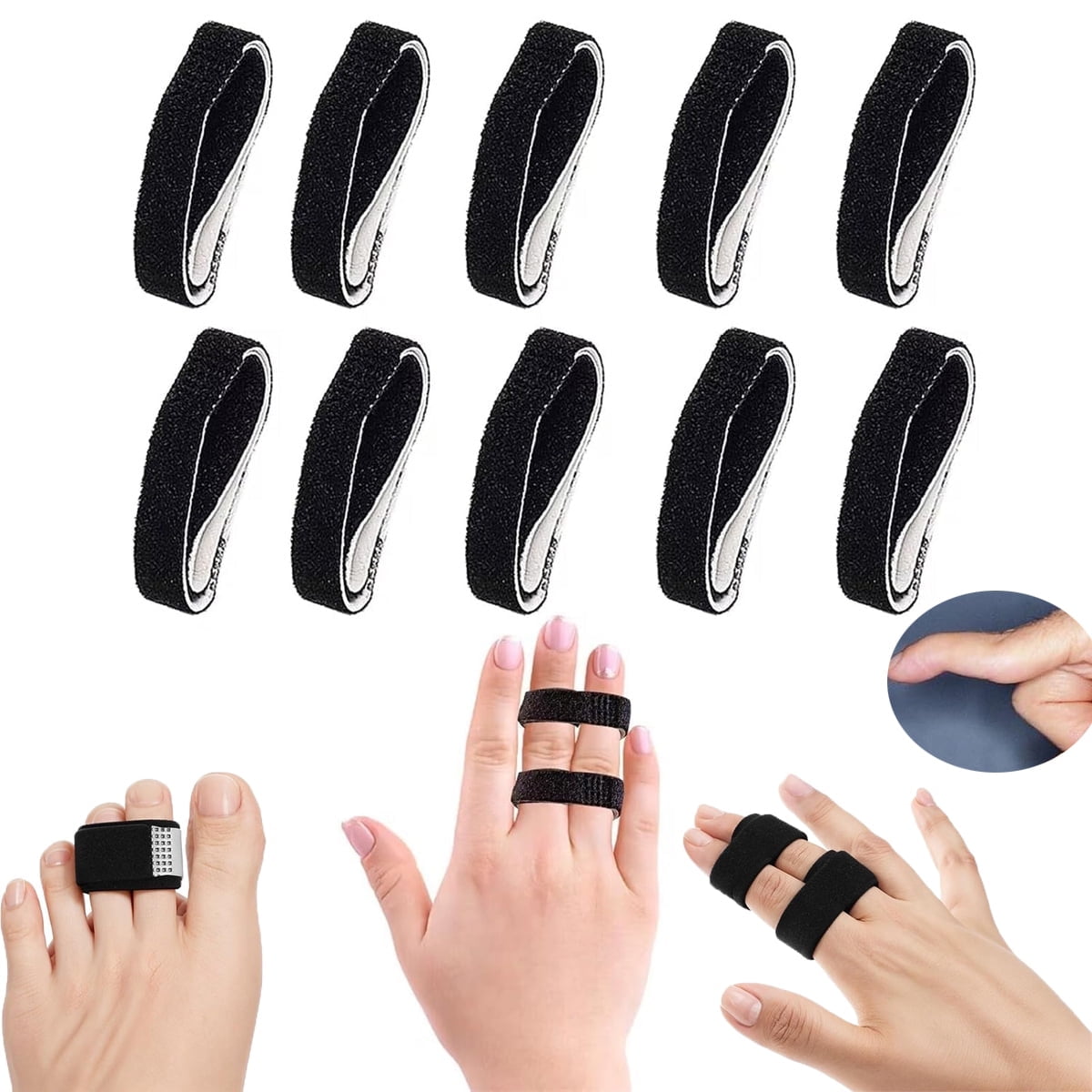 Hook and Loop Finger Wrap,Tutuviw 10 Pcs Washable and Reusable Buddy Straps for Fingers,Buddy Tape Finger Straps,Toe Separator for Bunion,Finger Brace for Injured/Jammed/Trigger Finger Support(Black) Black