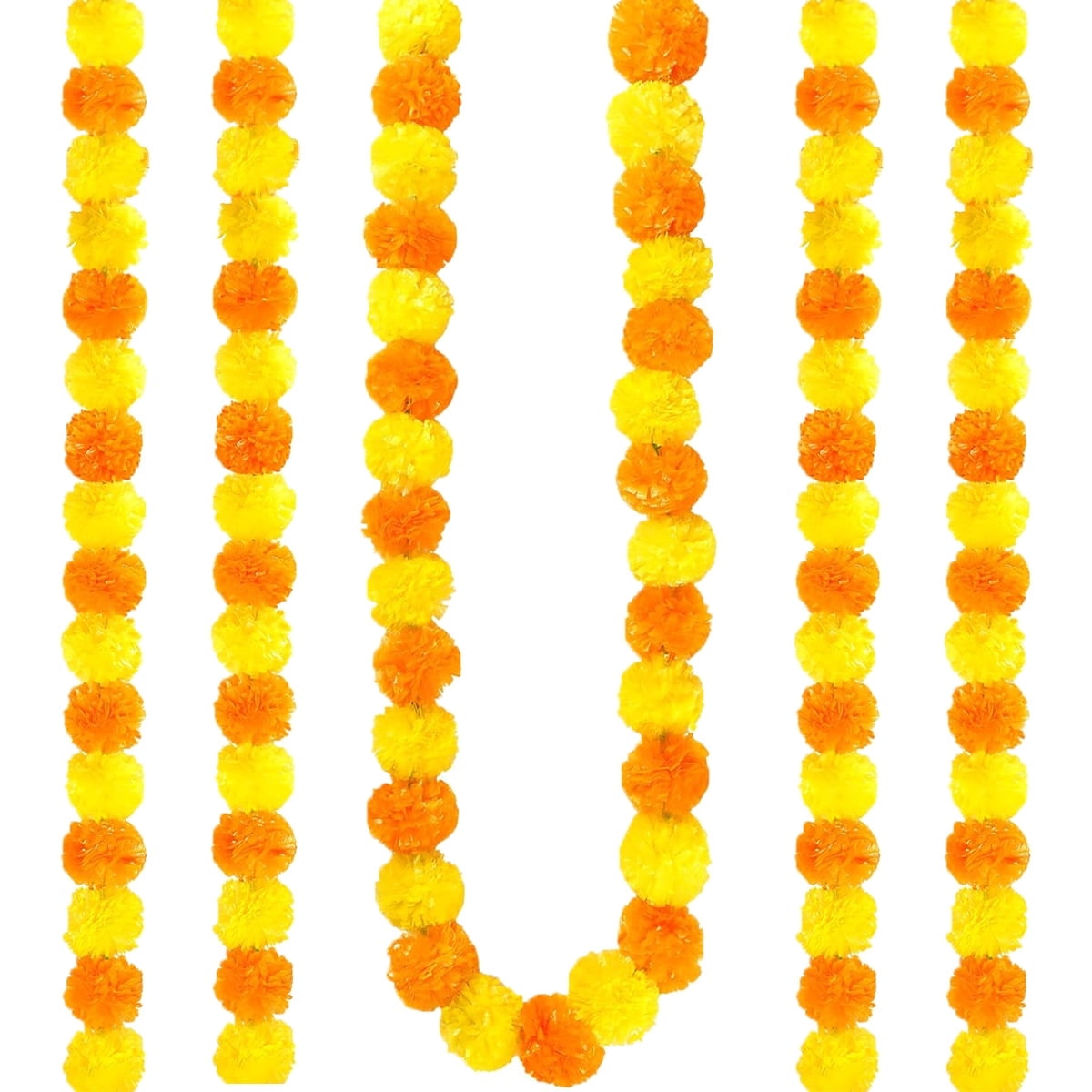 Tutuviw 4Pcs Marigold Garland,5 ft Diwali Wedding Party Mantle Decoration,Faux Artificial Marigold Flowers,Faux Wedding Garlands,Diwali Decoration,Spring Bush Floral,Indian Marigold Flowers(Orange) Yellow,orange