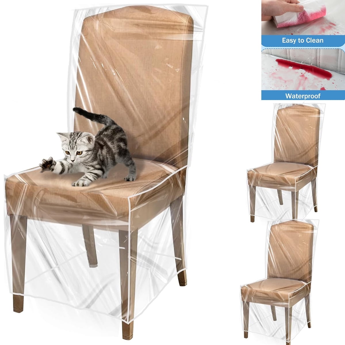 Plastic Chair Covers,Tutuviw 2Pcs Clear Dining Room Chairs Cover,Waterproof Stool Protectors from Cat Kids' Messes,Easy to Clean Slipcover,No Dust/Spills and Hair for Storage Furniture(W/21xD/18in)