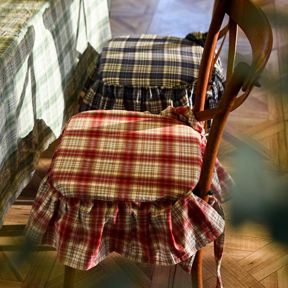 Buffalo Plaid Ruffled Chair Cushion with Ties Country Style Tartan Kitchen Dining Chair Pad Super Soft Seat Cushion with Removable Cotton Cover (Red,17"x18") Red 1 Count (Pack of 1)