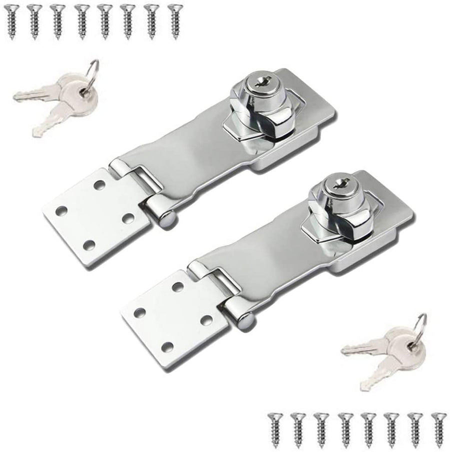 2 Packs Keyed Locks Twist Knob Locking Hasp for Small Doors, Cabinets and More,Stainless Steel Steel, Catch Latch Safety Lock with Keys (4inch, Silver)